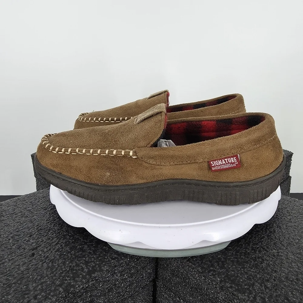 Levi Strauss Men’s Moccasin Slippers Size 7-8 Shoes Tan Suede Buffalo Plaid
